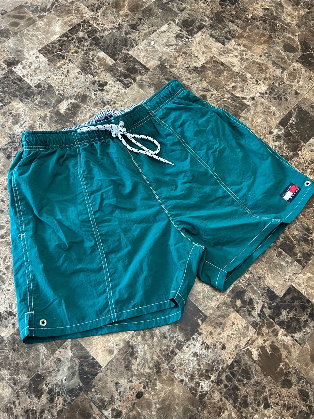 Tommy Hilfiger Teal Men's Swim Trunks with Drawstring size M